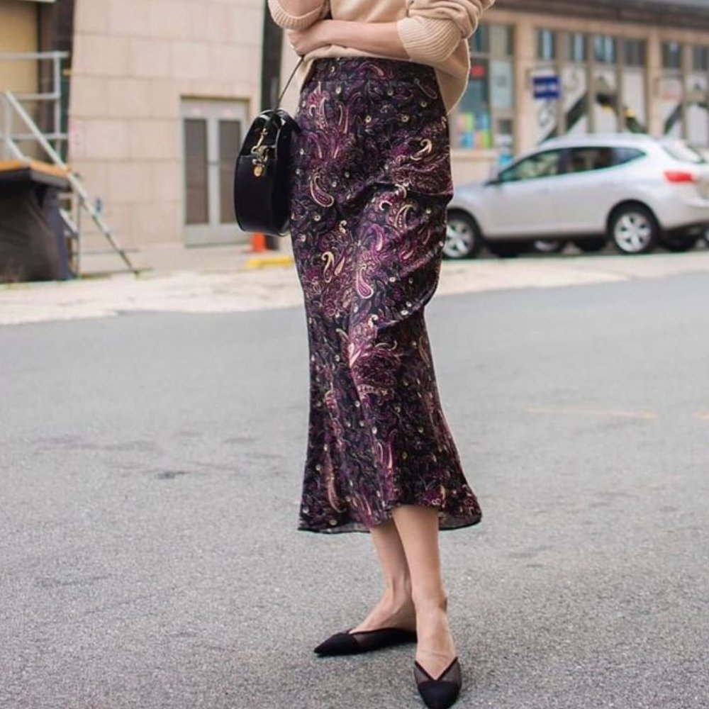 & Other Stories Flowy Paisley Satin Midi Skirt